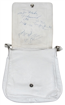 Muhammad Ali & Wayne Cochran Multi Signed White Leather Purse With 3 Signatures (JSA & Letter of Provenance)
